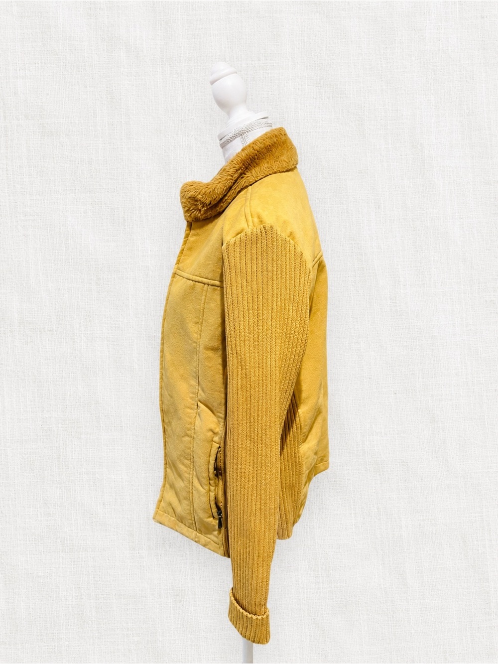 Men's Mustard Yellow Puffer Jacket with Faux Fur Collar - Picture 2 of 5